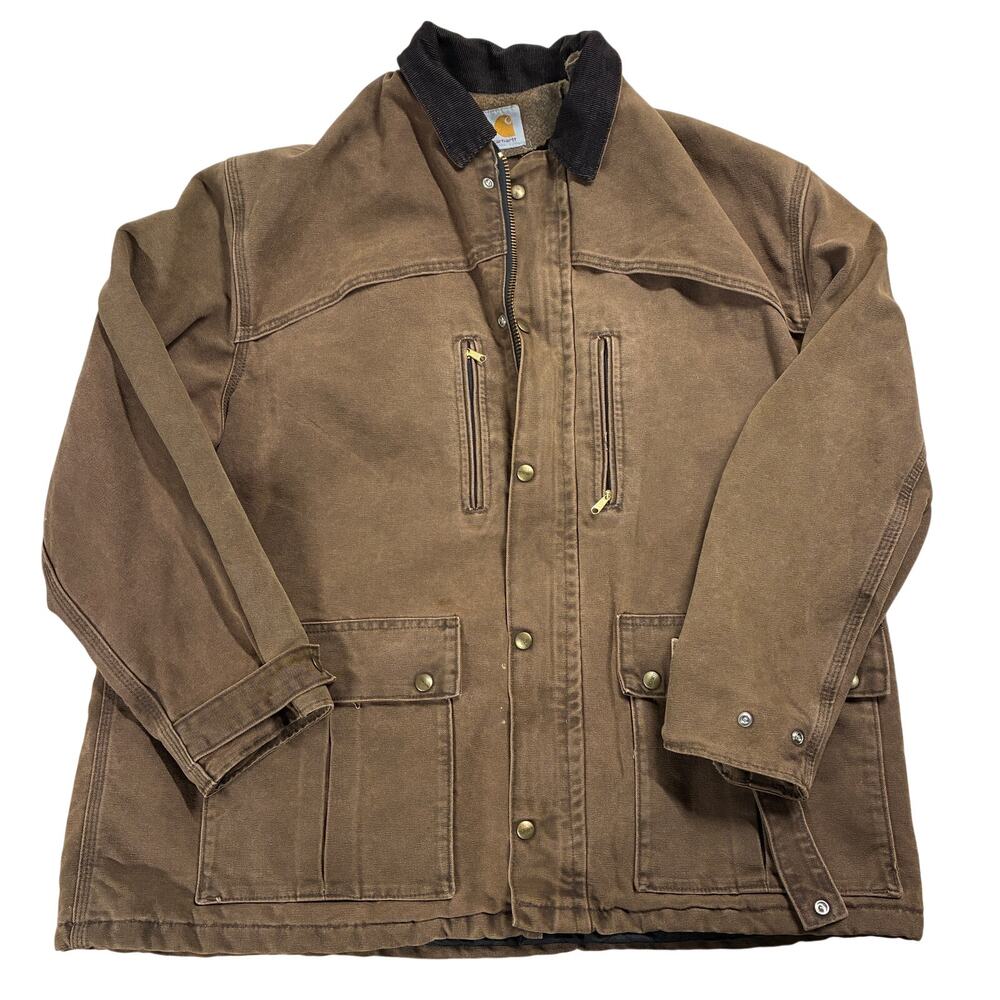 Vintage Carhartt  Field Jacket Mens XL Brown Quilted Lined Canvas Snap Workwear